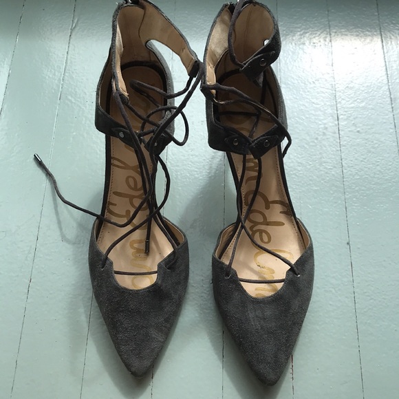 Sam Edelman Shoes - SAM EDELMAN Taylor - Dark Grey Suede Heels Lace-up Pumps Shoes Size 9.5